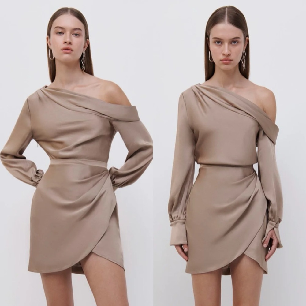 Jonathan Simkhai Tan One-Shoulder Mini Dress